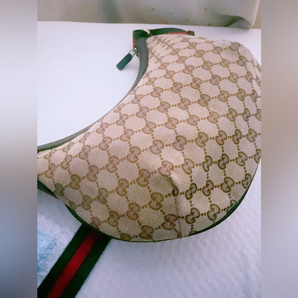 Gucci‎ GG canvas half moon hobo crossbody bag signature red and green web strap - Picture 5 of 16